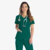 Blusa de trabajo con cuello en V Eds Essentials para mujer