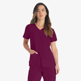 Blusa de trabajo con cuello en V Eds Essentials para mujer