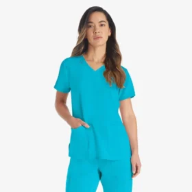 Blusa de trabajo con cuello en V Eds Essentials para mujer