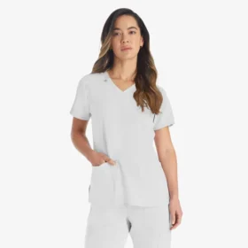 Blusa de trabajo con cuello en V Eds Essentials para mujer