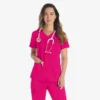 Blusa de trabajo con cuello en V Eds Essentials para mujer
