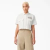 Camisa de trabajo corta con parche bordado para mujer Camisa de trabajo corta con parche bordado para mujer