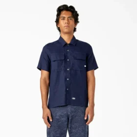 Camisa de trabajo de lino de manga corta