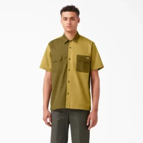 Camisa de trabajo de pantalón corto con botones de sarga