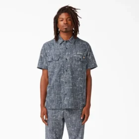 Camisa de trabajo de pantalón corto con botones de sarga