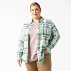 Camisas de franela a cuadros de manga larga para mujer tallas grandes