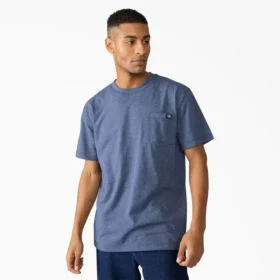 Camisas de manga corta con bolsillo de tejido de punto de peso pesado jaspeado Camisas de manga corta con bolsillo de tejido de punto de peso pesado jaspeado