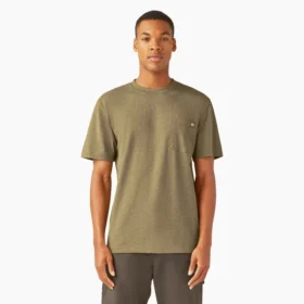 Camisas de manga corta con bolsillo de tejido de punto de peso pesado jaspeado Camisas de manga corta con bolsillo de tejido de punto de peso pesado jaspeado