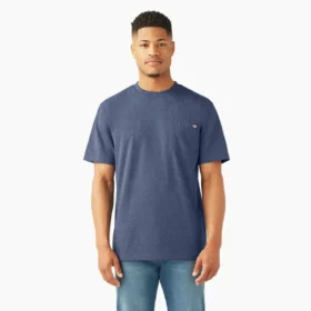 Camisas de manga corta con bolsillo de tejido de punto de peso pesado jaspeado Camisas de manga corta con bolsillo de tejido de punto de peso pesado jaspeado