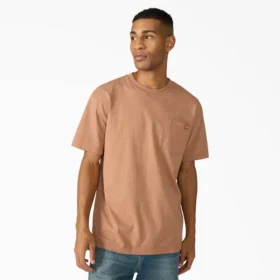 Camisas de manga corta con bolsillo de tejido de punto de peso pesado jaspeado Camisas de manga corta con bolsillo de tejido de punto de peso pesado jaspeado