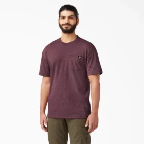 Camisas de manga corta con bolsillo de tejido de punto de peso pesado jaspeado Camisas de manga corta con bolsillo de tejido de punto de peso pesado jaspeado