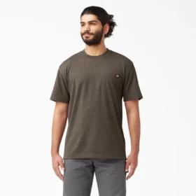 Camisas de manga corta con bolsillo de tejido de punto de peso pesado jaspeado Camisas de manga corta con bolsillo de tejido de punto de peso pesado jaspeado
