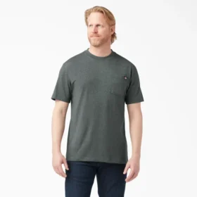Camisas de manga corta con bolsillo de tejido de punto de peso pesado jaspeado Camisas de manga corta con bolsillo de tejido de punto de peso pesado jaspeado