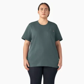 Camisas de manga corta con bolsillo para mujer, talla grande, tejido grueso