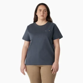 Camisas de manga corta con bolsillo para mujer, talla grande, tejido grueso