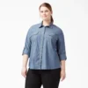 Camisas de trabajo de chambray con lengüetas para remangar para mujer tallas grandes