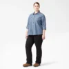 Camisas de trabajo de chambray con lengüetas para remangar para mujer tallas grandes