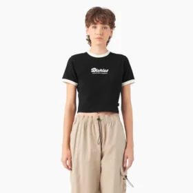 Camiseta corta con cuello redondo y ribete para mujer Lewistown