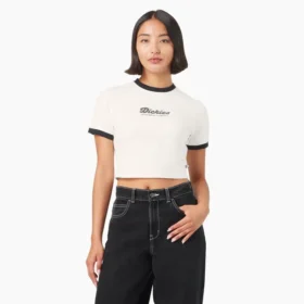 Camiseta corta con cuello redondo y ribete para mujer Lewistown