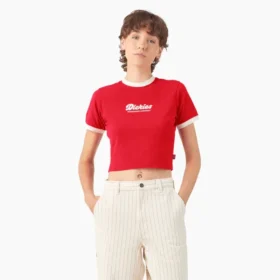 Camiseta corta con cuello redondo y ribete para mujer Lewistown