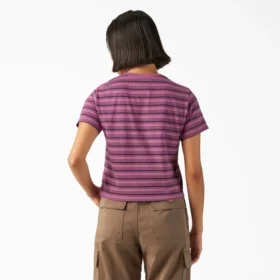 Camiseta corta de mujer con rayas y bolsillo