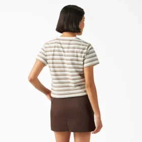 Camiseta corta de mujer con rayas y bolsillo