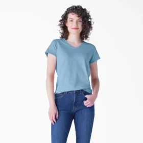 Camiseta de manga corta con cuello en V para mujer