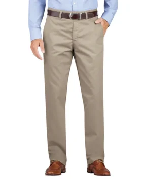 Pantalones caqui de corte recto y pierna estrecha con frente liso Pantalones caqui de corte recto y pierna estrecha con frente liso