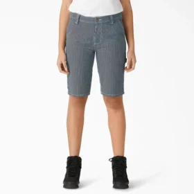 Pantalones cortos de carpintero de corte holgado con rayas Hickory para mujer, 28 cm