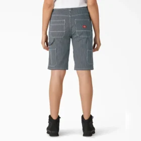Pantalones cortos de carpintero de corte holgado con rayas Hickory para mujer, 28 cm