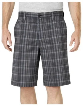 Pantalones cortos de cuadros con corte holgado y frente liso Performance Flex de 28 cm