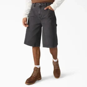 Pantalones cortos de lona de carpintero desgastados y holgados, 33 cm