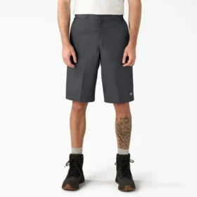 Pantalones cortos de trabajo de corte holgado y frente liso, 33 cm Pantalones cortos de trabajo de corte holgado y frente liso, 33 cm