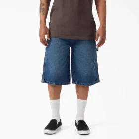 Pantalones cortos vaqueros de carpintero desgastados y holgados, 33 cm