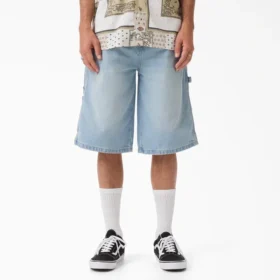 Pantalones cortos vaqueros de carpintero desgastados y holgados, 33 cm