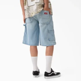 Pantalones cortos vaqueros de carpintero desgastados y holgados, 33 cm
