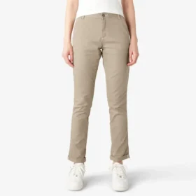 Pantalones de carpintero de corte recto ajustado con bajo enrollado para mujer