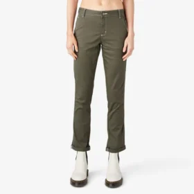 Pantalones de carpintero de corte recto ajustado con bajo enrollado para mujer