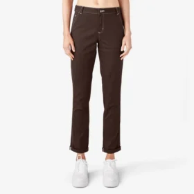 Pantalones de carpintero de corte recto ajustado con bajo enrollado para mujer