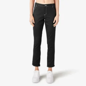 Pantalones de carpintero de corte recto ajustado con bajo enrollado para mujer