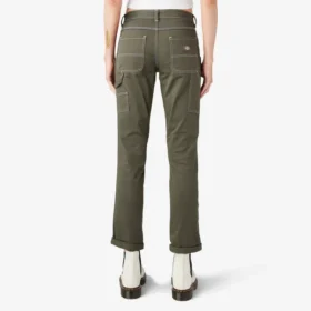 Pantalones de carpintero de corte recto ajustado con bajo enrollado para mujer
