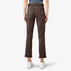 Pantalones de carpintero de corte recto ajustado con bajo enrollado para mujer