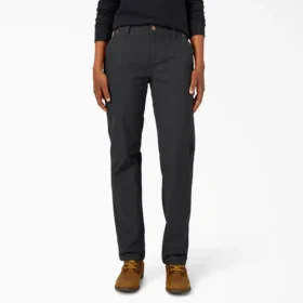 Pantalones de carpintero de mujer de corte recto holgado y tejido de lona