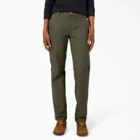 Pantalones de carpintero de mujer de corte recto holgado y tejido de lona