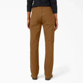 Pantalones de carpintero de mujer de corte recto holgado y tejido de lona