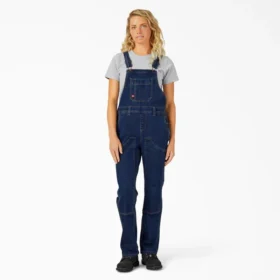 Petos de denim de corte recto con doble bolsillo delantero para mujer